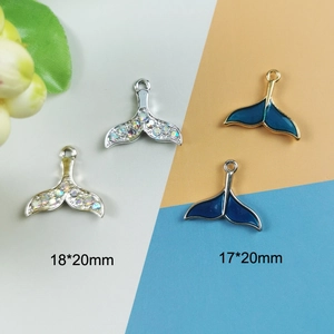 Whale tail charms with blue enamel and opal inlays for DIY jewelry making 18x20mm