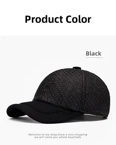 Close-up of black breathable woven texture and mesh brim on a baseball cap