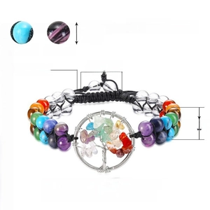 Double-layered 7 chakra stone tree of life woven bracelet with adjustable dimensions