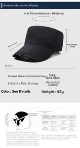 Size chart for quick-dry army cap showing 56-60cm circumference and measurement guide