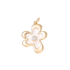 Pendentif fleur dorée avec émail blanc et zircon pour la fabrication de bijoux DIY