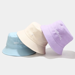 Three-color foldable cotton bucket hats with smile embroidery and NIGHT CALL text