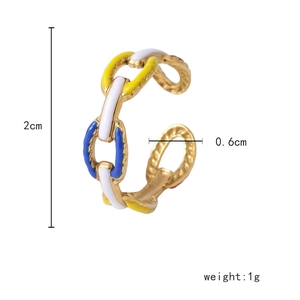 Detail view of colorful enamel chain link ring with precise dimensions 2cm by 0.6cm
