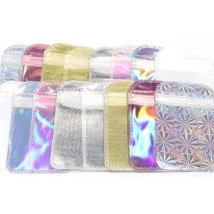 Translucent holographic matte packaging bags with colorful laser finish and zip lock seal