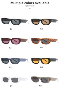 Detailed grid display of rectangular sunglasses in eight assorted colors and frame styles