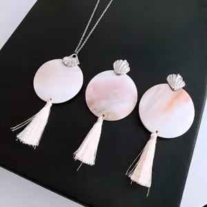 Bohemian Necklace And Earrings Natural Shell Mother Of Artificial Pearl Tassel Retro Jewelry For Women With Silver Earring Post