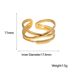 Golden multi-layer crisscross stainless steel open ring with 11mm height dimension