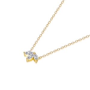 Close-up of golden S925 silver chain featuring three marquise-cut marquise stones