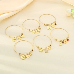Stainless Steel Adjustable Bangle Bracelet Heart Pendant Engraved Mom Love Family Jewelry Gift For Mother