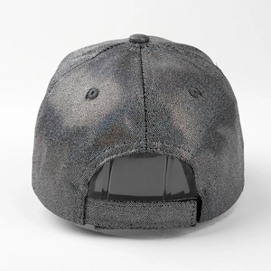 Adjustable silver glitter baseball cap with a textured metallic finish and curved brim