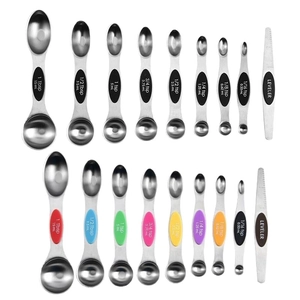 Dual-sided magnetic stainless steel measuring spoons set with colorful non-slip handles