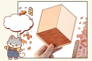 Close-up of DIY miniature 3D scene backdrop for model display and photography