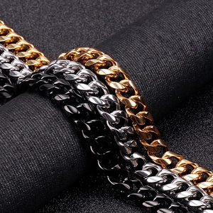 Chaîne cubaine homme en acier inoxydable poli, couleurs or, argent et noir brillant