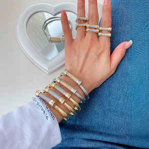 U Shaped Horseshoe Screw Bangle Bracelet 18K Gold Plated Copper Full Inlaid Zircon Fashion Jewelry For Couples Men Women