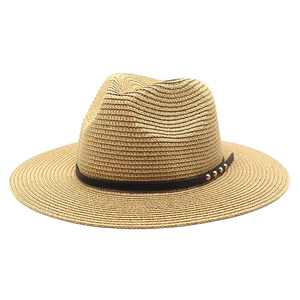 Klassischer Panama-Strohhut mit schwarzem Band und Goldnieten für Damen als Sonnenschutz