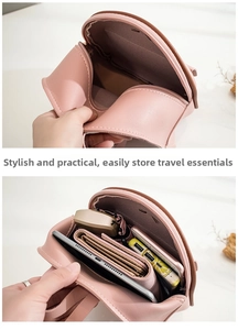 Detail view of pink leather backpack interior with large capacity and compartment for gadgets