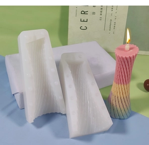 Detailed view of 3D spiral column silicone mold with gradient candle finish results