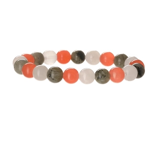 Bracelet en perles d'agate naturelle 8mm avec perles orange, grises tachetées et blanches