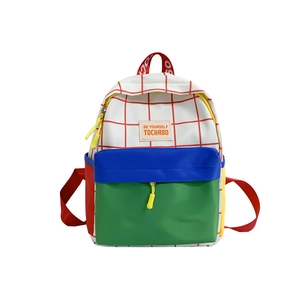 Colorful contrast preschool backpack for kids aged 3-6 featuring grid pattern and zipper