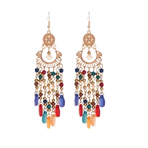 Bohemian style beaded tassel drop earrings with colorful vintage ethnic charm