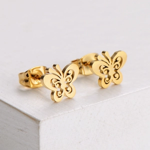 Gold hollow butterfly pendant jewelry set with earrings and necklace in stainless steel