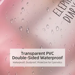 Pink waterproof PVC makeup bag with dual handles and transparent storage space