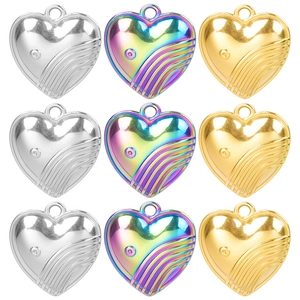 Stainless Steel Heart Pendant Wave Texture Vacuum Plated DIY Jewelry Charms For Necklaces Bracelets Making Fashion Accessory