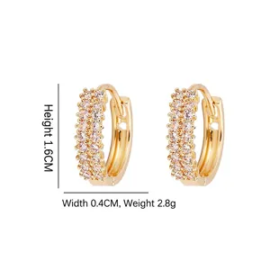 Gold-plated U-shaped hoop earrings with sparkling micro-pave cubic zirconia 1.6cm high
