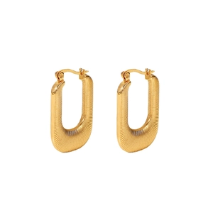 Polished 18K gold-plated stainless steel U-shaped textured hoop earrings with spring clasp