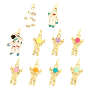 18K gold-plated astronaut charms set with colorful enamel and rhinestone details