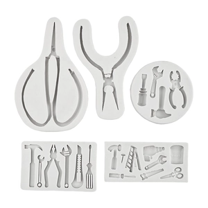 5-piece set of white silicone molds featuring hardware tools for DIY cake decoration