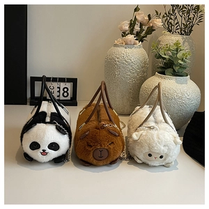 Borse a cilindro in peluche panda, capybara e pecora con manici in PU e catenelle