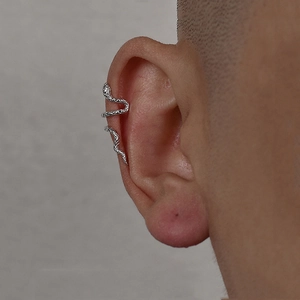 Silver double-layer wrap snake ear cuff with textured scales for a stylish punk look