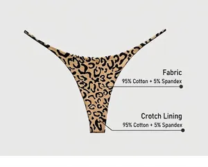 Detail of leopard print thong fabric composition: 95% cotton and 5% spandex blend
