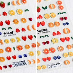 Stickers Nail Art Série Fruits 5D Relief Autocollants Fraise Orange Citron Décoration DIY Pour Femmes