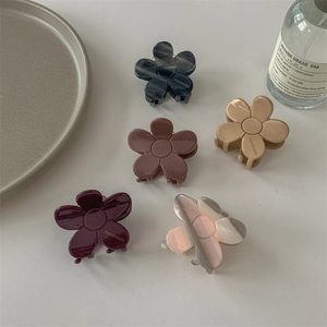 Lot de 5 pinces à cheveux fleur en acétate coloré avec inscription dorée faite main
