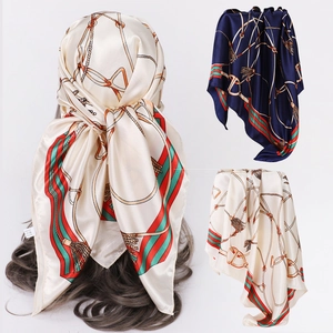Women Retro Printed Square Scarf Satin Satin Feel Elegant Headscarf Shawl Bag Accessory Fashion