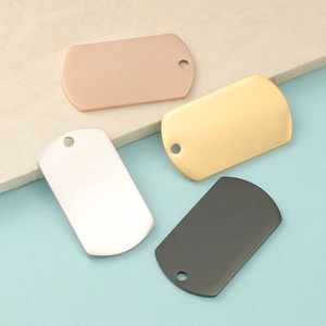 Polished stainless steel dog tags in rose gold, gold, silver and black finishes