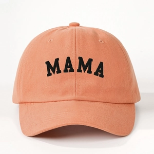 Adjustable orange cotton baseball cap featuring bold black MAMA embroidery on the front