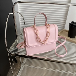 Women Crossbody Bag Small Square PU Leather Fashion Chain Decoration Flap Shoulder Handbag Elegant Chic Trendy Solid Color