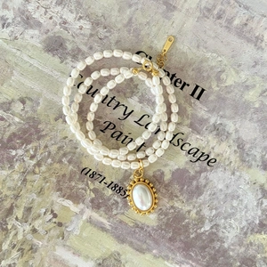 Elegant 925 sterling silver pearl necklace with a large oval pendant in vintage French style