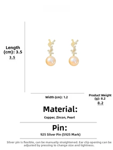 Détails des dimensions des boucles d'oreilles perles dorées avec zircon et argent