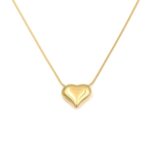 Minimalist 18k gold plated 3D heart pendant necklace with polished mirror finish for women