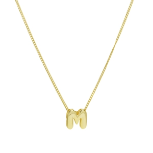 Minimalist 18k gold plated bubble letter M pendant necklace with polished finish