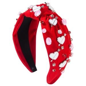 Red knotted headband with rhinestones and Cupid heart charms for Valentine Day style