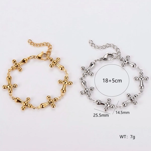 Minimalist 304 stainless steel cross charm bracelet in gold and silver finishes