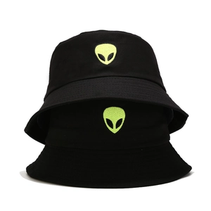 Alien Embroidery Bucket Hat Cotton Canvas Sun Protection Outdoor Streetwear Casual Sun Hat For Men Women