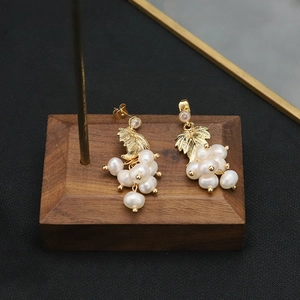 Retro Grape Cluster Freshwater Pearl Earrings With 18K Gold Plated 925 Sterling Silver Earring Post For Women Elegant Jewelry