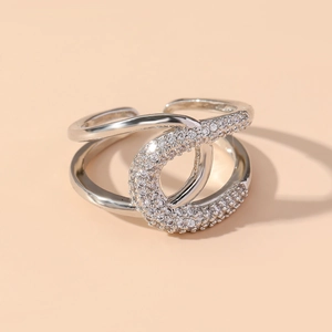 Eleganter silberner doppelter offener Ring mit Zirkonia-Kreisen für Damen, verstellbar