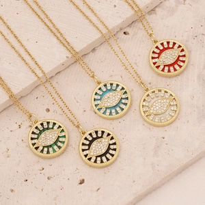 18K gold plated copper necklaces with evil eye pendants in five colors and zircon